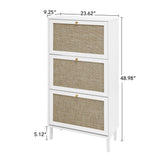 Modern Rattan 3 Door Shoe Rack Cabinet for Entryway