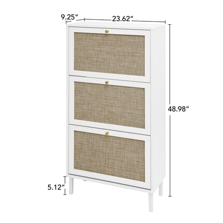 Modern Rattan 3 Door Shoe Rack Cabinet for Entryway HouseOfZazla