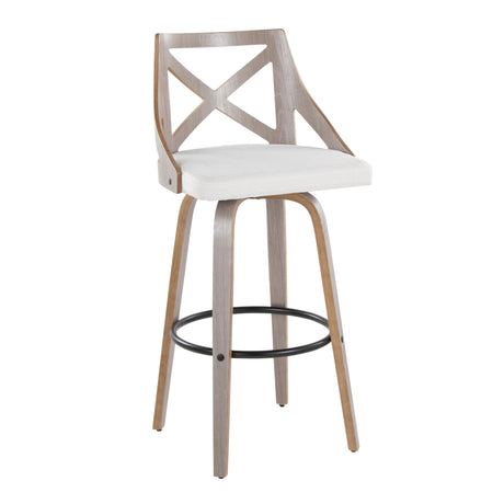 Charlotte - Farmhouse Fixed Height Barstool With Swivel & Round Footrest (Set of 2) - Light Gray / Cream HouseOfZazla