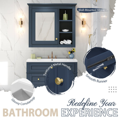 Bathroom Vanity With Medicine Cabinet, Royal Mirror Cabinet, Modern Bathroom Storage Cabinet With 2 Soft Closing Doors And 4 Drawers HouseOfZazla