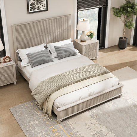 Solid Wood Queen Platform Bed Frame with Tall Headboard HouseOfZazla