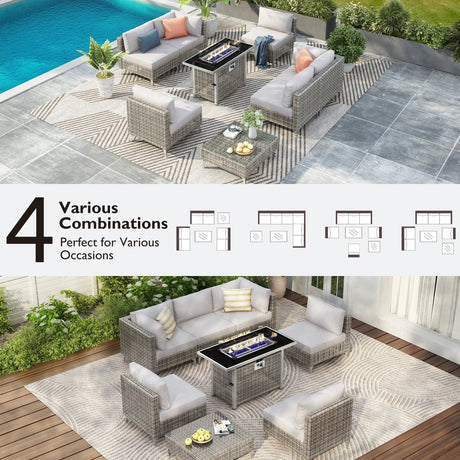 K&K Patio 8-Piece Patio Furniture Set with 43" Fire Pit Table HouseOfZazla