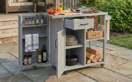 Outdoor Kitchen Island Fir Wood Prep Station with Stainless Steel Top HouseOfZazla