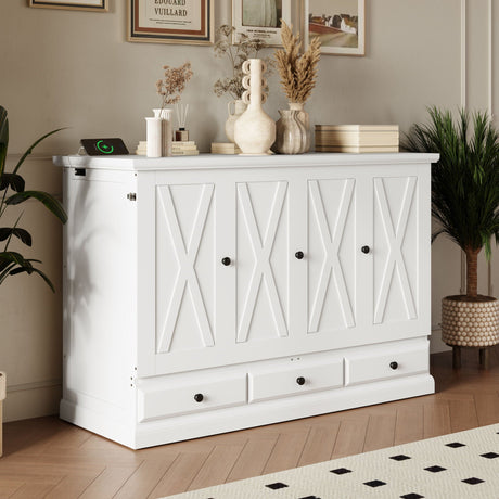 Solid Pine Murphy Bed Chest Cube Cabinet Bed With Charging Station And Large Storage Drawer For Home Office Or Small Room HouseOfZazla