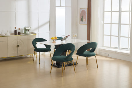 Velvet Fabric Dining Chair with Curved Backrest and Golden Metal Legs HouseOfZazla