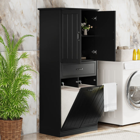 Modern Bathroom Storage Cabinet with Two Laundry Baskets, One Drawer, Adjustable Shelf HouseOfZazla