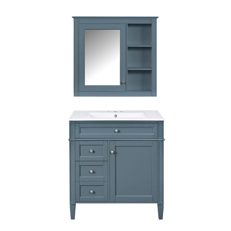 Bathroom Vanity With Medicine Cabinet, Royal Mirror Cabinet, Modern Bathroom Storage Cabinet With 2 Soft Closing Doors And 4 Drawers HouseOfZazla
