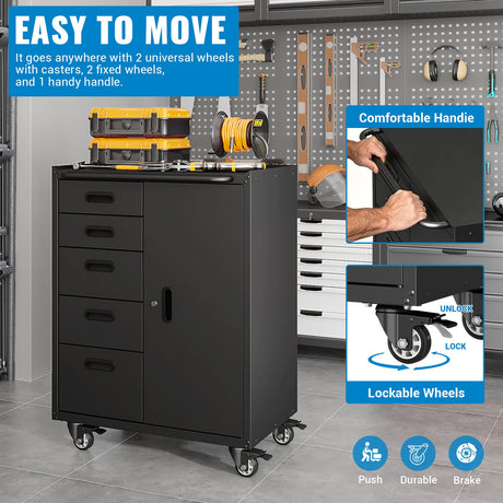 Metal Tool Garage Storage Cabinet with 5 Drawers and 1 Door HouseOfZazla