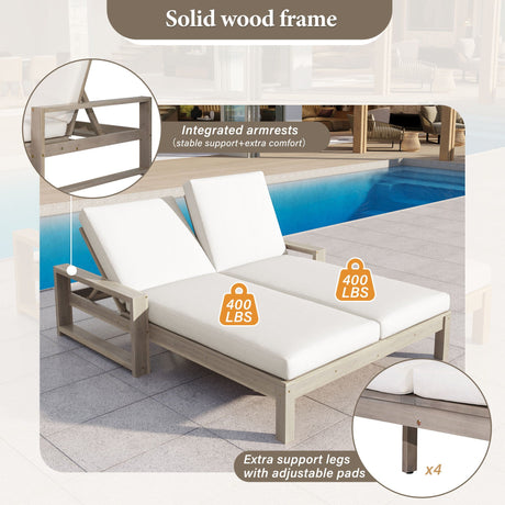 Outdoor Double Lounge Chair With 5 Position Adjustable Backrest HouseOfZazla