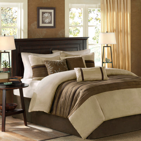 7 PC Faux Suede Comforter Set Natural King HouseOfZazla