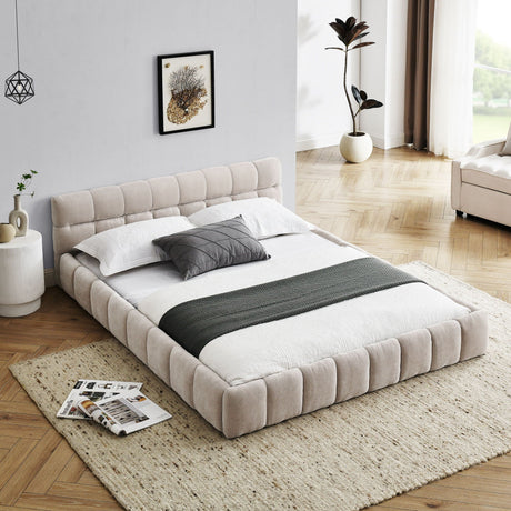 Modern Platform Bed Frame With Thick Fabric HouseOfZazla