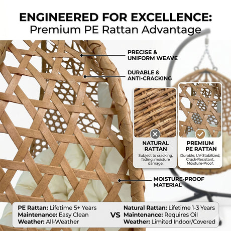 Folding PE Rattan Hanging Egg Chair with Stand HouseOfZazla