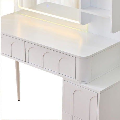Modern Makeup Vanity Desk With LED Lights & Mirror 4 Drawer Dressing Table Set Space Saving For Bedroom - White HouseOfZazla