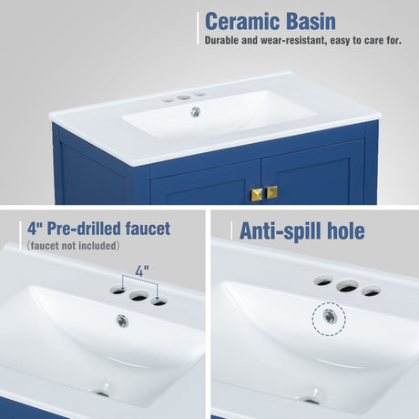 Bathroom Vanity With Single Sink, Combo Cabinet Undermount Sink, Bathroom Storage Cabinet With Two Doors And A Drawer, Soft Closing, Multifunctional Storage, Solid Wood Frame HouseOfZazla