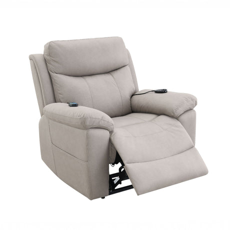 Chriki Beige Chenille & Black Finish Power Recliner with Lift, Heating, and Massage HouseOfZazla