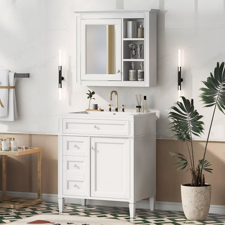 Bathroom Vanity With Medicine Cabinet, Royal Mirror Cabinet, Modern Bathroom Storage Cabinet With 2 Soft Closing Doors And 4 Drawers HouseOfZazla
