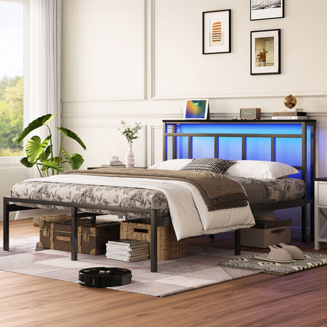 Bed Frame With Storage Headboard With USB C, Type C And LED Light HouseOfZazla