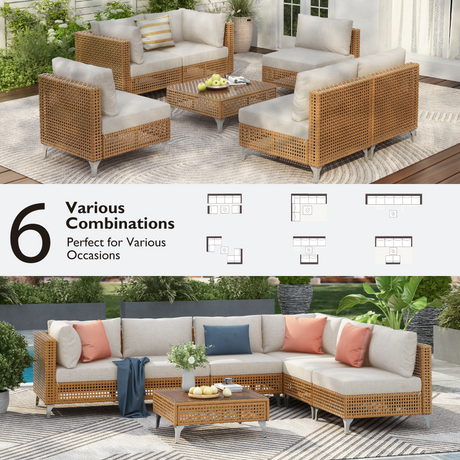 K&K 7-Piece Wicker Patio Furniture Set HouseOfZazla