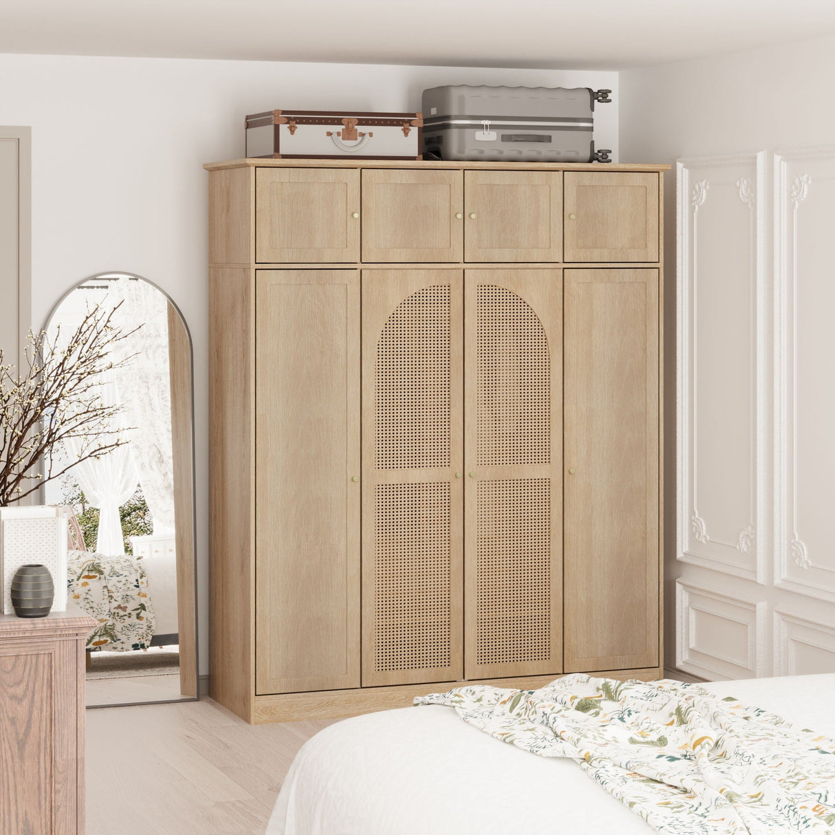8 Door Armoire Wardrobe with Adjustable Shelves and Hanging Rod