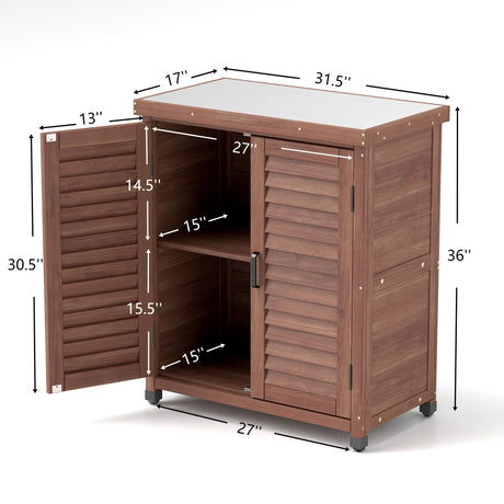 Potting Bench With Storage Cabinet And Metal Table Top For Outdoor HouseOfZazla