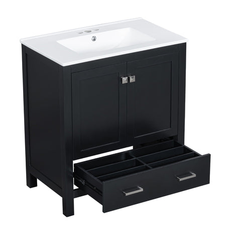 Bathroom Vanity With Single Sink, Combo Cabinet Undermount Sink, Bathroom Storage Cabinet With Two Doors And A Drawer, Soft Closing, Multifunctional Storage, Solid Wood Frame HouseOfZazla