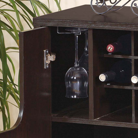 Wine Cabinet With Two Doors Removeable Wine Bottle Rack Metal Wine Glass Racks Four Shelves - Red Cocoa HouseOfZazla