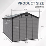8x14 FT Plastic Outdoor Storage Shed - Lockable Resin Tool Shed with 2 Window & 3 Air vents