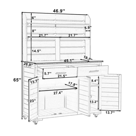 TOPMAX 65''H Large Garden Potting Bench with Lockable Wheels and Storage Cabinet HouseOfZazla