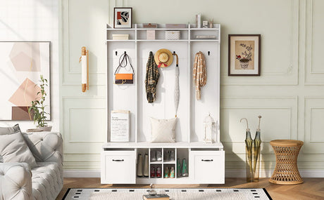 5 In 1 Entryway Bench With Coat Rack, 7 Sturdy Hooks, 2 Spacious Drawers And Adjustable Shelves HouseOfZazla