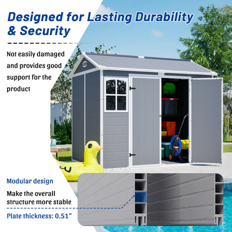 Plastic Utility Shed 8x6 ft with Floor – Lockable Storage Shed HouseOfZazla
