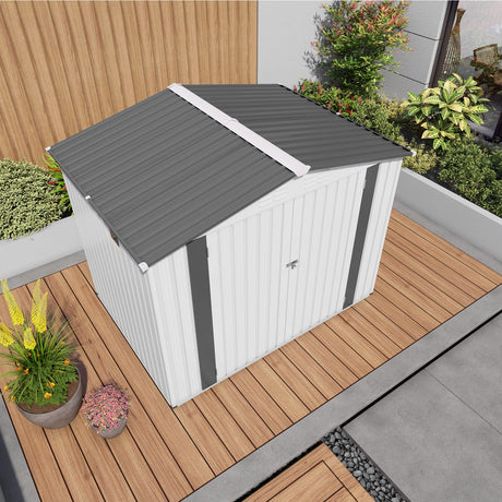 Outdoor Garden Storage Shed, Tool Shed With Pitched Roof Waterproof With 1 Window And 2 Lockable Door - White / Gray HouseOfZazla