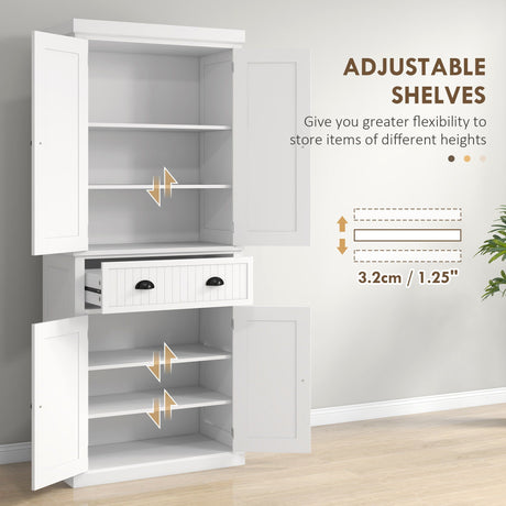 Homcom - 72" Kitchen Pantry, Tall Storage Cabinet, Freestanding Cupboard With Drawer, Doors And Adjustable Shelves - White HouseOfZazla