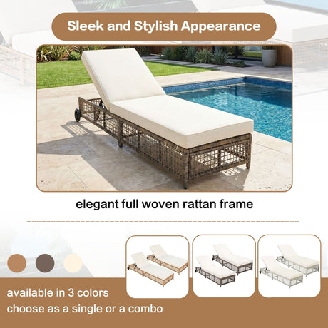 Outdoor Lounge Chair With 5 Position Backrest With Cushion And Wheels HouseOfZazla