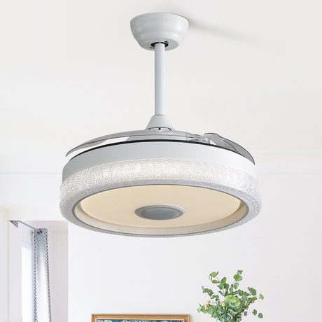 Invisible Ceiling Fan With Remote Control And 36W LED Light, 120V DC Motor, 3 Blades - White HouseOfZazla
