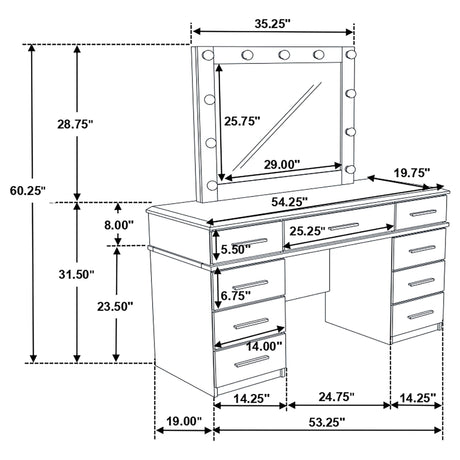 Sarah - 9 Drawer Vanity Desk With Mirror Set - White HouseOfZazla