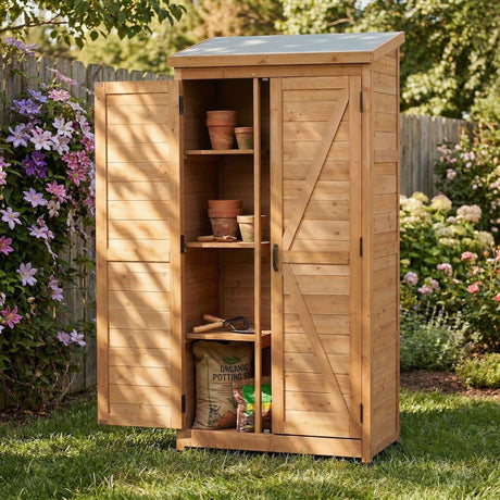 Outdoor Storage Shed With Vertical Tool Cabinet For Backyard HouseOfZazla