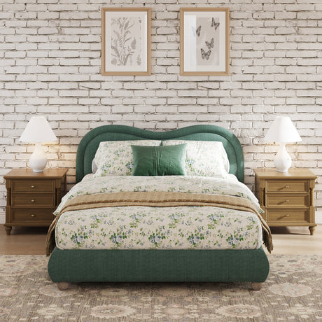 Queen Size Upholstered Platform Bed Frame with Rounded Corners Curved Headboard HouseOfZazla