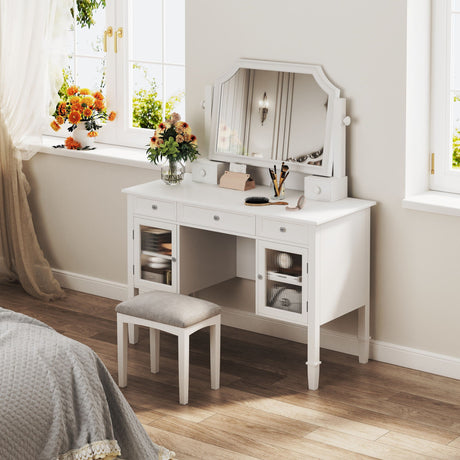 Elegant Makeup Vanity Desk With Adjustable Mirror And Storage And Construction - White HouseOfZazla