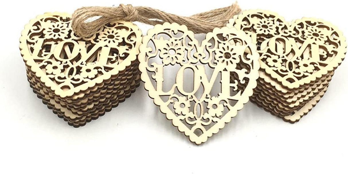 Decorative Wood Slices Hollow Cutting Wood Cutout Veneers DIY Crafting 20Pcs Love Heart WoodArtSupply