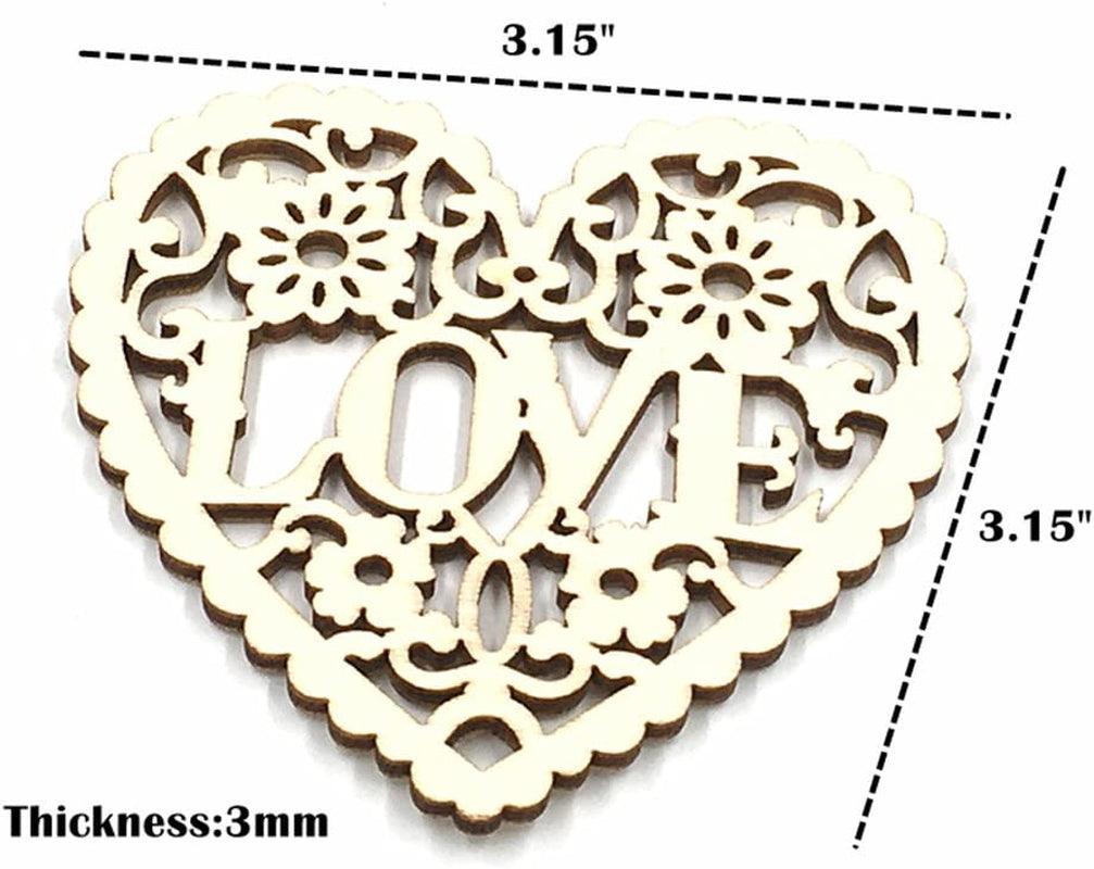 Decorative Wood Slices Hollow Cutting Wood Cutout Veneers DIY Crafting 20Pcs Love Heart WoodArtSupply
