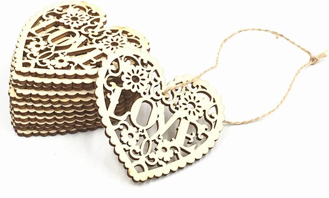 Decorative Wood Slices Hollow Cutting Wood Cutout Veneers DIY Crafting 20Pcs Love Heart WoodArtSupply