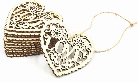 Decorative Wood Slices Hollow Cutting Wood Cutout Veneers DIY Crafting 20Pcs Love Heart WoodArtSupply