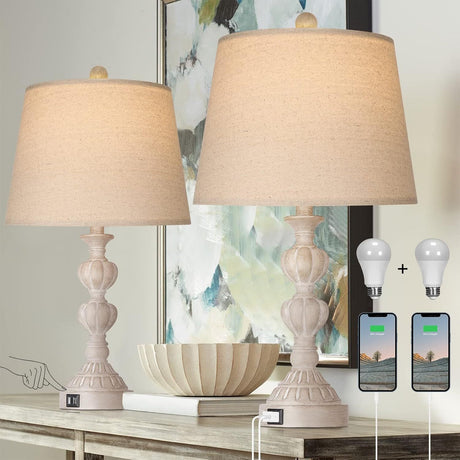 Touch Control Coastal Farmhouse Table Lamp Set of 2 HouseOfZazla
