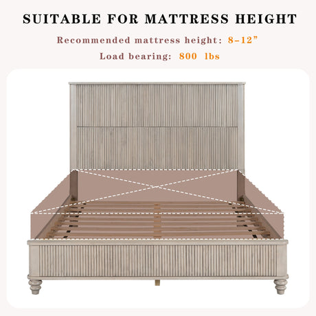 Solid Wood Queen Platform Bed Frame with Tall Headboard HouseOfZazla