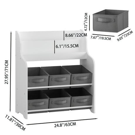 Bookshelf With 6 Storage Bins, Multi Functional Children's Bookcase And Toy Organizer - White HouseOfZazla