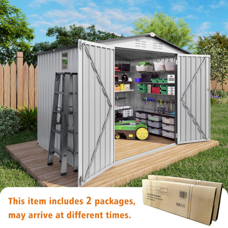 Outdoor Garden Storage Shed, Tool Shed With Pitched Roof Waterproof With 1 Window And 2 Lockable Door - White / Gray HouseOfZazla