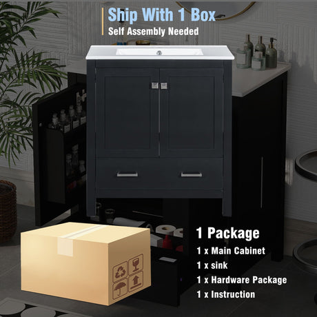 Bathroom Vanity With Single Sink, Combo Cabinet Undermount Sink, Bathroom Storage Cabinet With Two Doors And A Drawer, Soft Closing, Multifunctional Storage, Solid Wood Frame HouseOfZazla