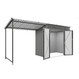 Lean To Shed With Open Sided Pergola, Outdoor Storage Shed & Attached Hardtop Gazebo Combo - Gray