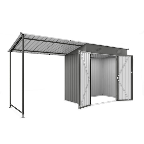 Lean To Shed With Open Sided Pergola, Outdoor Storage Shed & Attached Hardtop Gazebo Combo - Gray HouseOfZazla