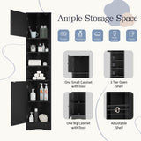 Multi-Functional Corner Cabinet Tall Bathroom Storage Cabinet with Two Doors and Adjustable Shelves, Open Shelf